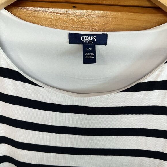 Chaps Women's Crewneck Knit Short Sleeve Round Neck Dress, Black & White, Size L - Picture 3 of 5